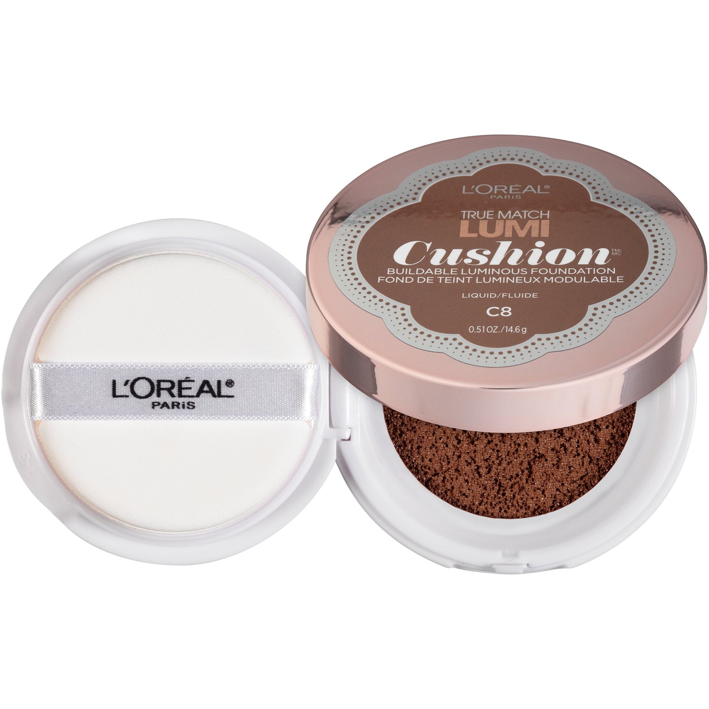 L'Oréal Paris True Match Lumi Cushion Foundation, C8 Cocoa, 0.51 oz.