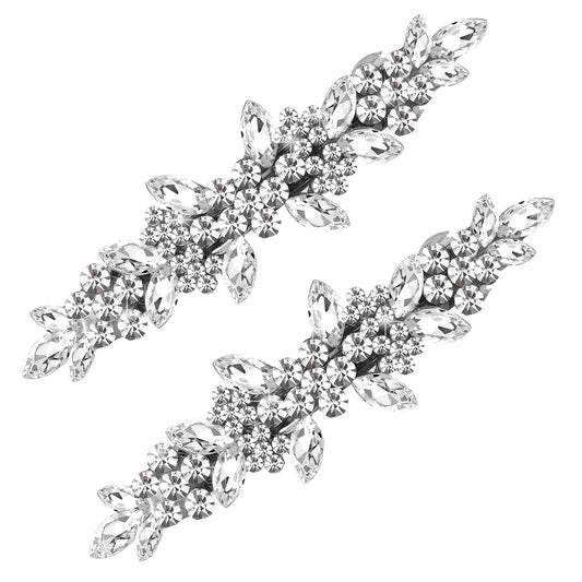 Joez Wonderful Bridal Rhinestone Hair Clips Barrettes 2pcs, Sparkly Crystal Hair Clips Diamond Barrettes, Bling Fancy Wedding Flower Clip Decorative Hair Accessories for Women Girls