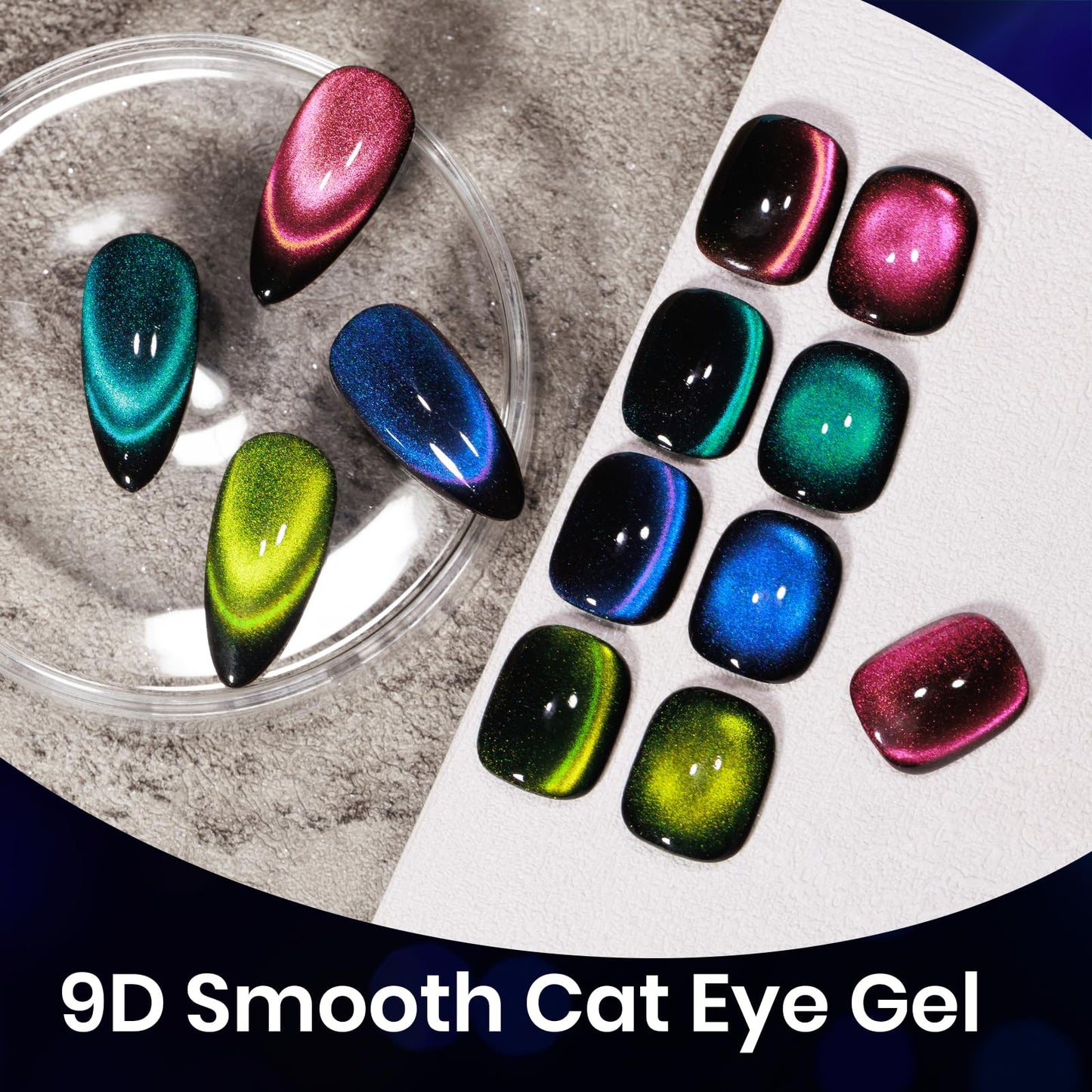 MIZHSE 9D Smooth Cat Eye Gel Nail Polish, Galaxy Magnetic Gel Polish Galaxy Holographic Gel Polish Soak Off Gel Nail Polish for Nail Art Manicure at Home 12mL