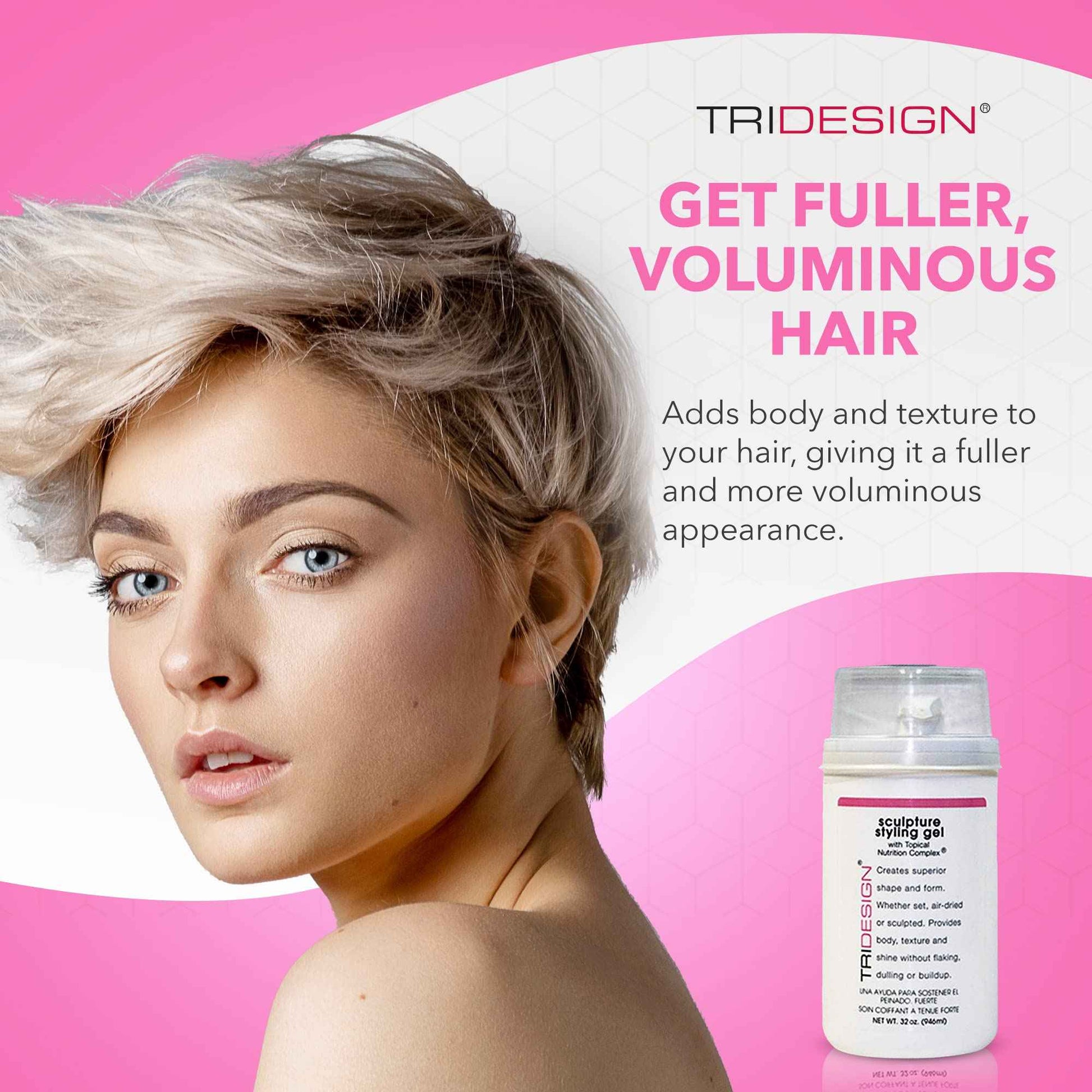 TRIDESIGN Hair Styling Gel, 32 oz - Medium Hold with Shine for Men and Women