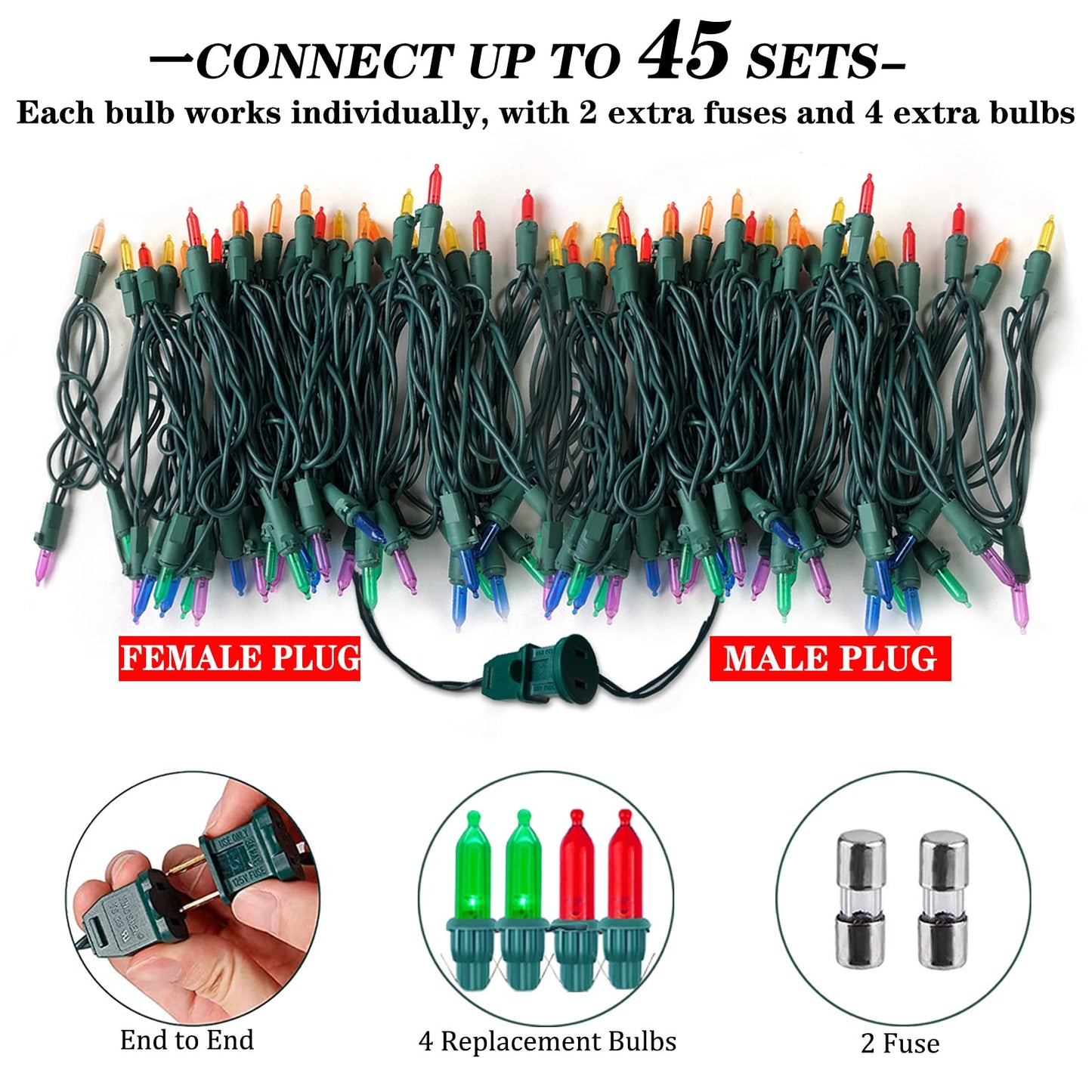 60 LED Multicolor Twinkling Christmas String Lights Plug in, 17 of 60 Lights Twinkle,Connect up to 45 Sets,UL Certified 22 Ft Mini Twinkle Christmas Tree Lights,Indoor Outdoor Use