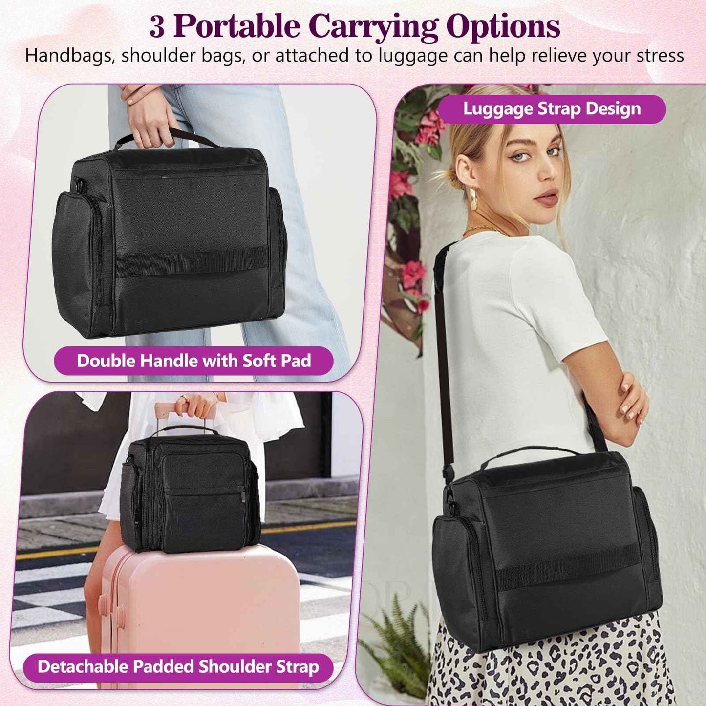 ZWRTU Extra Large Nail Polish Organizer Case Holds 105 Bottles with 3 Removable Pouches for Manicure Tools, Supplies, Nail Lamp, Gift for Girls