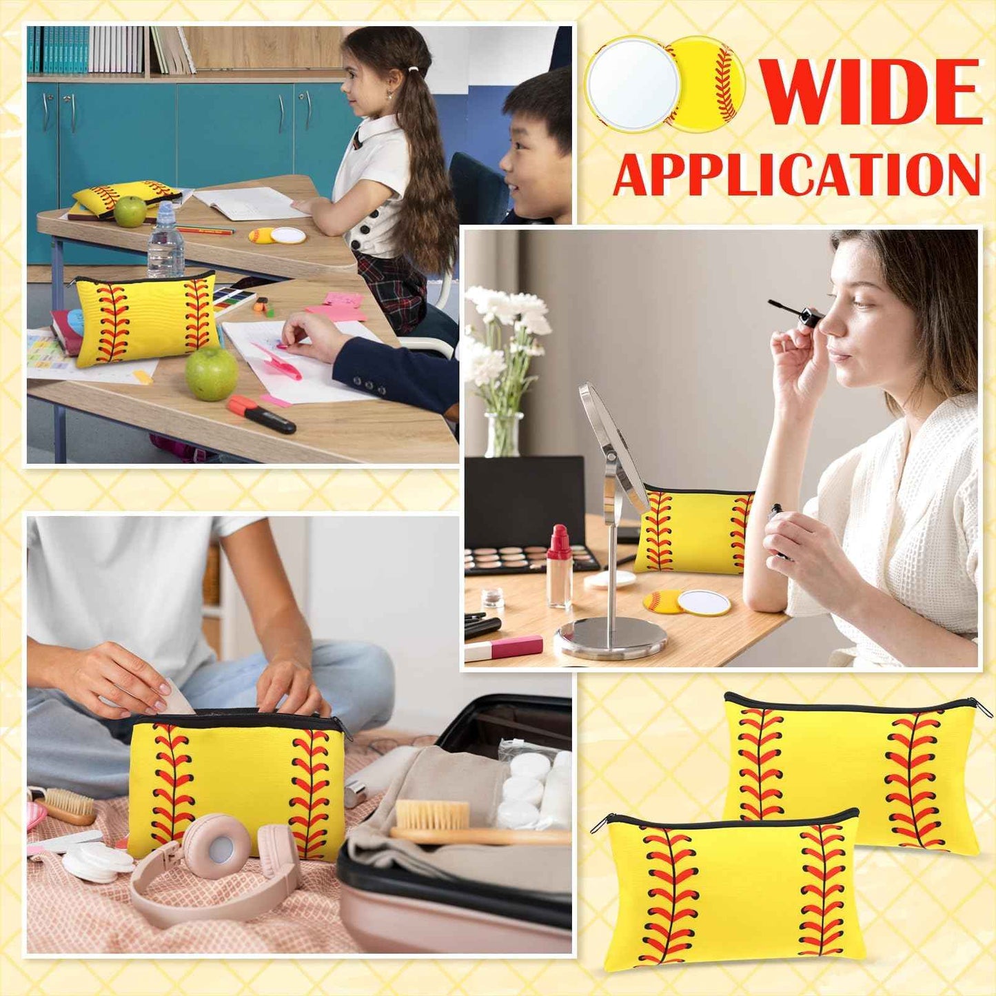 40 Pcs Softball Party Favors Softball Gifts for Team Girls Bulk Include 20 Softball Cosmetic Bag 20 Softball Compact Mirror Softball Sport Round Pocket Portable Mirror for Women Girls