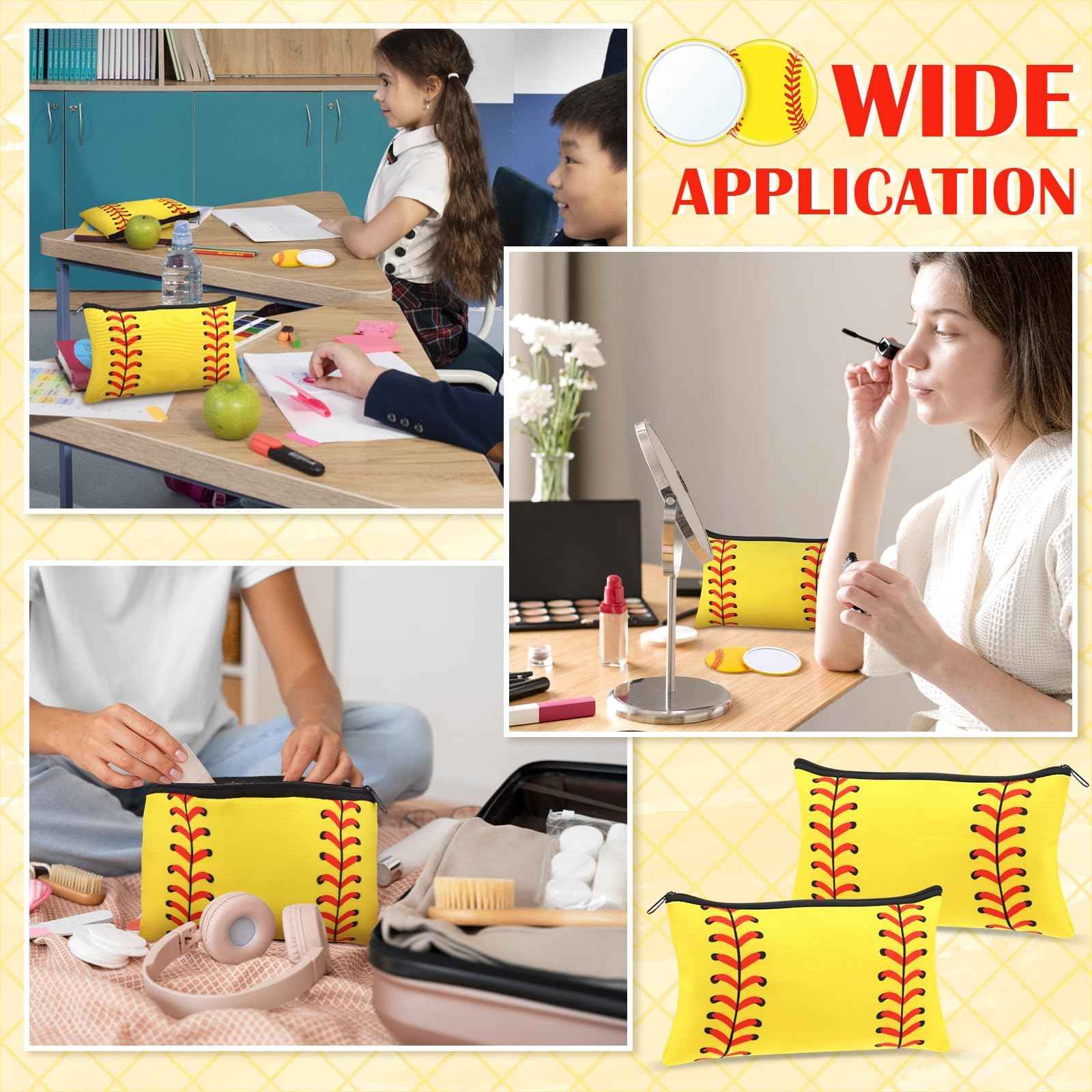 40 Pcs Softball Party Favors Softball Gifts for Team Girls Bulk Include 20 Softball Cosmetic Bag 20 Softball Compact Mirror Softball Sport Round Pocket Portable Mirror for Women Girls