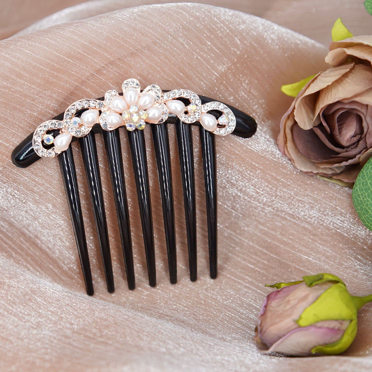 Yusier 2 PCS Bride Pearl Crown Side Comb Hair Ornament Rhinestone Butterfly Metal Hairstyle Decoration Elegant Flower Wedding Hair Accessories(G)