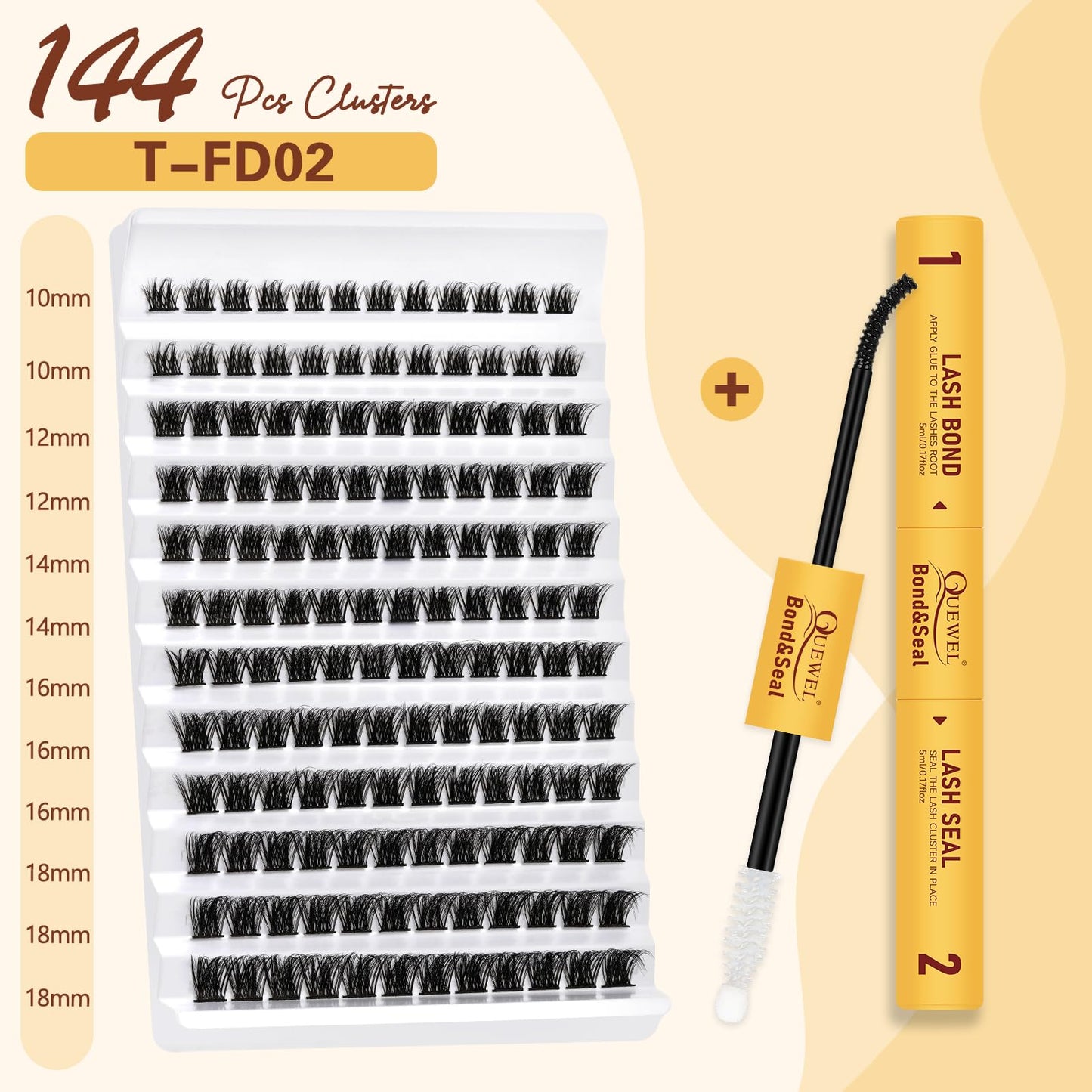 QUEWEL DIY Lash Extensions Kit MIX10-18mm Lash Clusters with Eyelash Clusters Bond&Seal Super Hold, Cluster Lashes Wispy and Long-Lasting Suitable for Beginners to Complete Beauty Eyes at Home(T-F02)