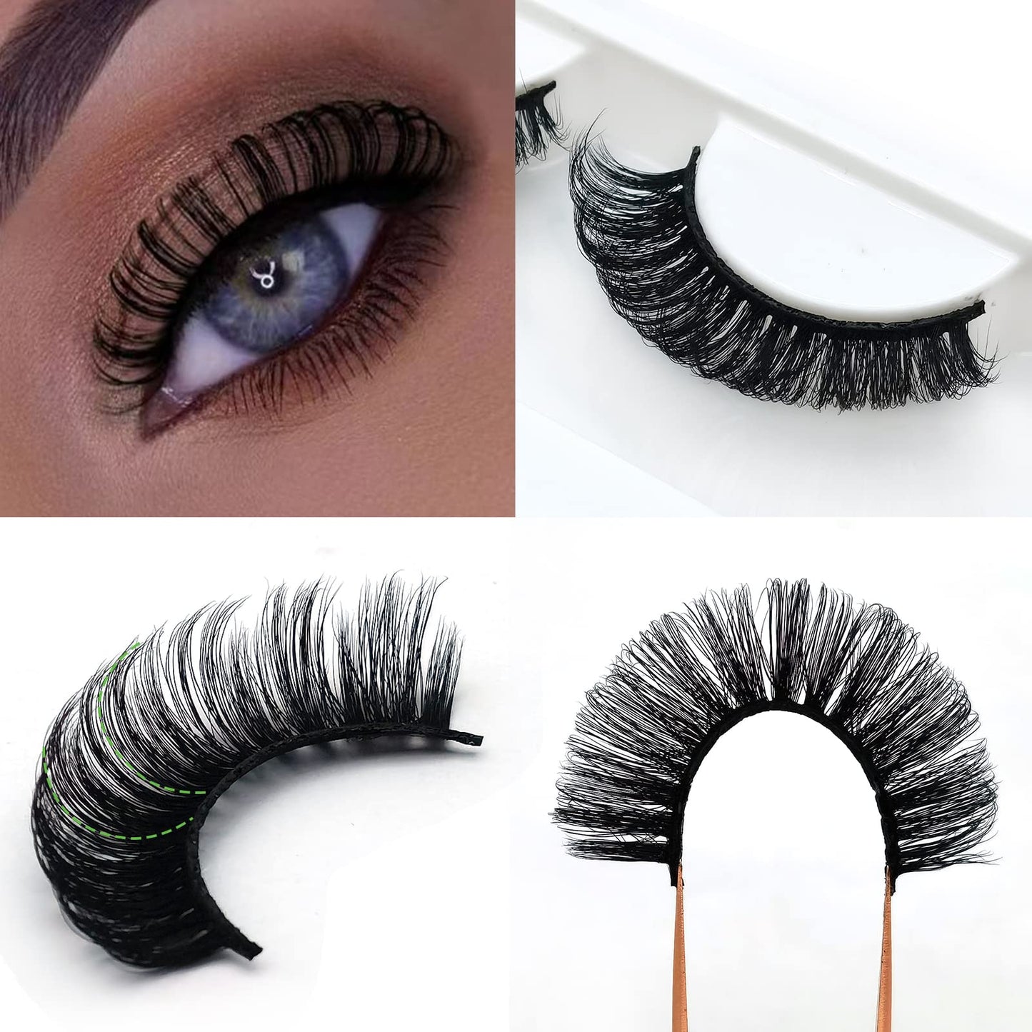 3d Plant Fibre Russian Strip Lashes, D Curl Lash Strips, Natural False Lashes Mink, Wispy Fake Lashes, D Curl Strip Lashes, Natural Wispies Mink Eyelashes, Faux Mink Eyelashes Natural Look (DC08)