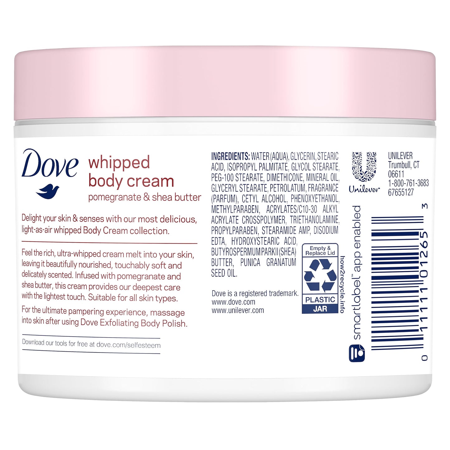 Dove Whipped Body Cream Dry Skin Moisturizer Pomegranate and Shea Butter Nourishes Deeply, 10 Oz