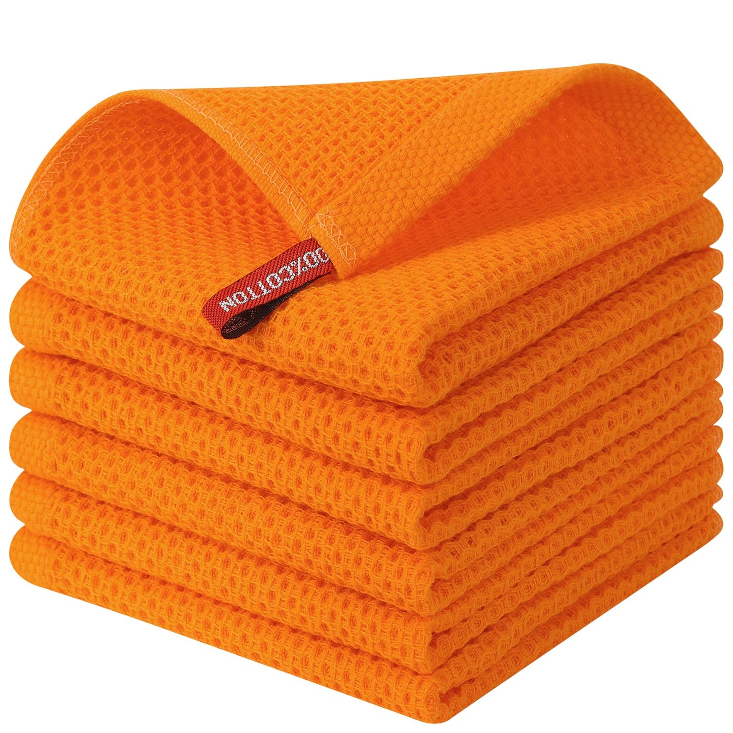 Kitinjoy 100% Cotton Kitchen Dish Cloths, 6 Pack Waffle Weave Ultra Soft Absorbent Dish Towels for Drying Dishes Quick Drying Kitchen Towels Dish Rags, 12 X 12 Inches, Orange