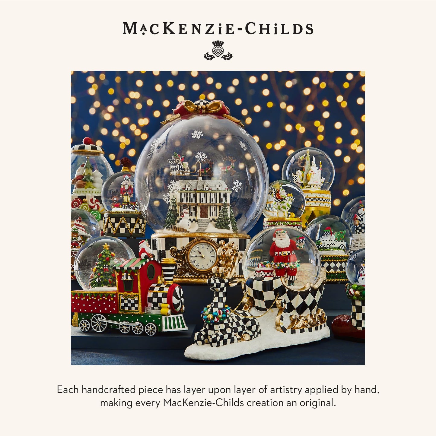 MACKENZIE-CHILDS Christmas Snow Globe and Music Box, Unique Musical Snow Globe Christmas Decoration, Cozy Christmas Snowman and Tree