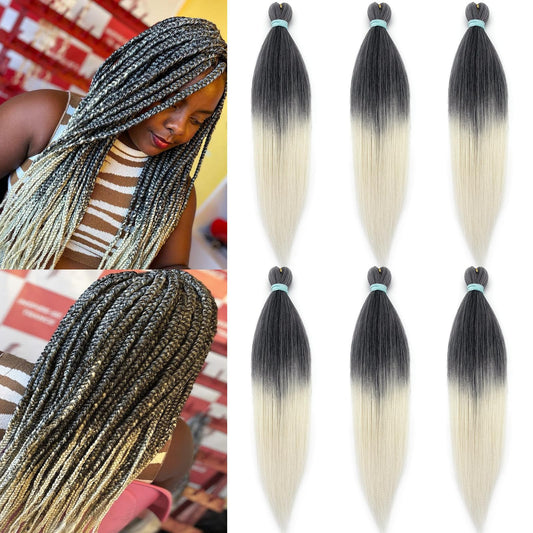 UPruyo 1B/613 Blonde Ombre Braiding Hair 18 inch Pre Stretched Braiding Hair Extensions for Braids Short Braiding Hair Pre Stretched Synthetic Yaki Knotless Box Braiding Hair Ombre 6 packs