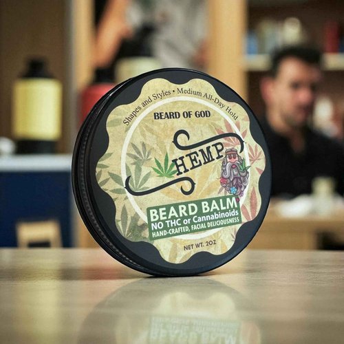 Beard of God Hemp Cannabis Sativa - 2oz Beard Balm Conditioner - Helps with Psoriasis, Eczema, Acne & Dry Skin. Handcrafted in USA Medium Hold, Low Sheen, Melts Easy in Hands, No Grittiness