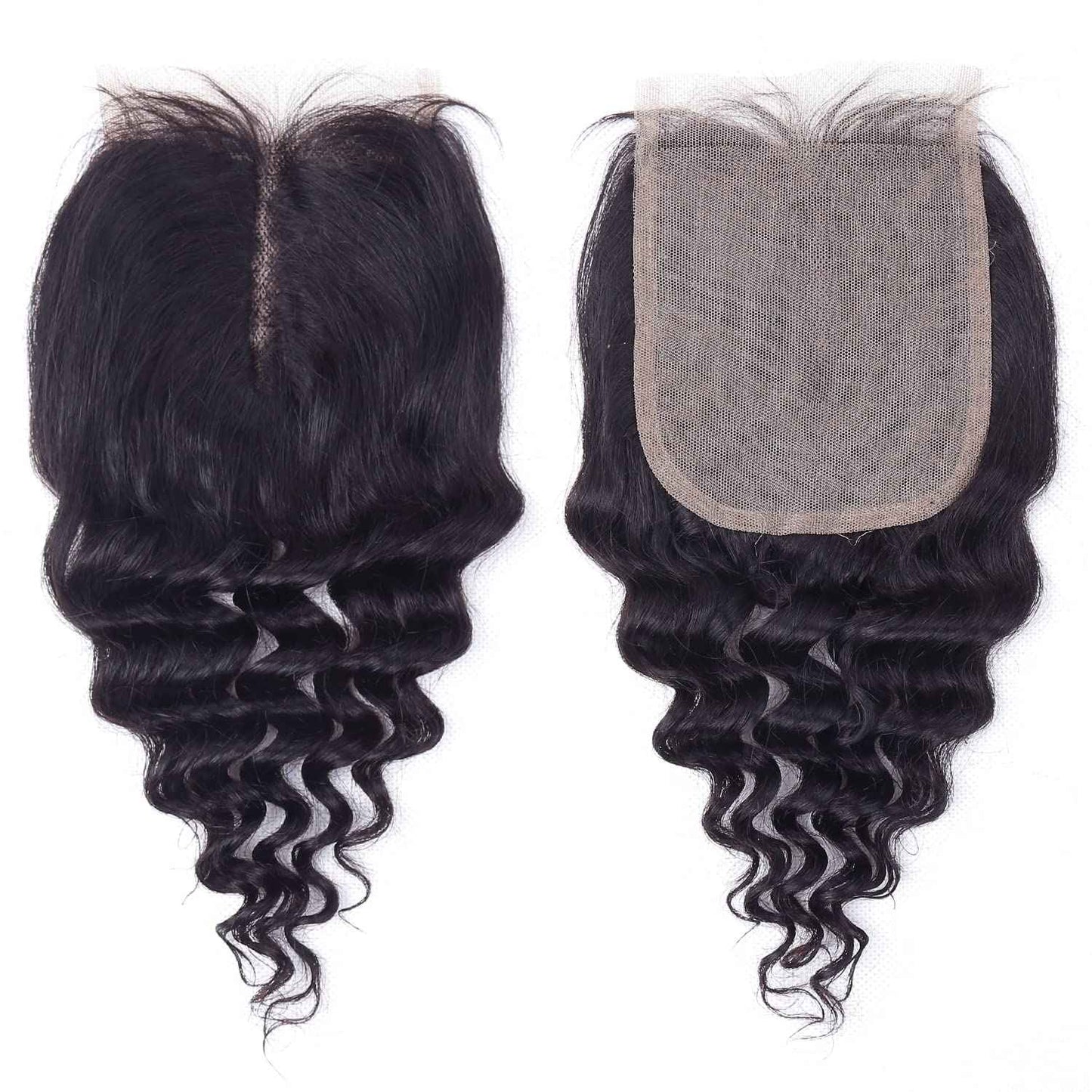 Deep Water Wave Bundles with Closure Brazilian Deep Short Bob Curly Human Hair 4 Bundles with 4x4x1 Middle Part Lace Closure Wet and Wavy 50g(10 10 10 10+10)