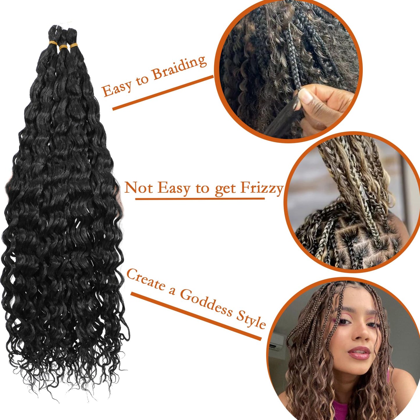 Deep Wave Crochet Hair 24 Inch Long Curly Braiding Hair for Boho Braids Ocean Wave Braiding Hair for Women (24 Inch 3 Packs 1B/Red)