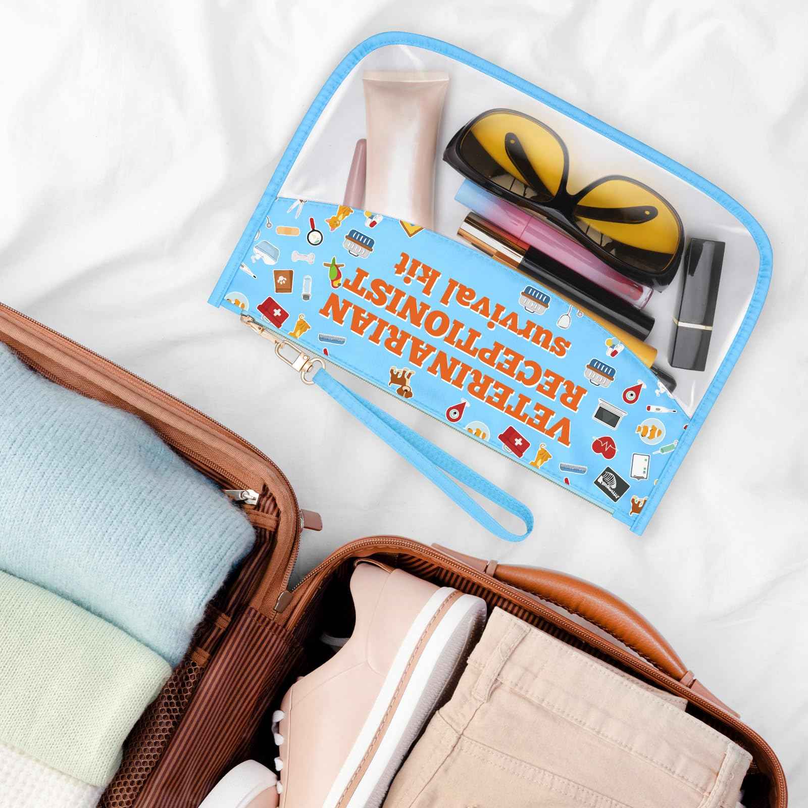 Sazuwu Veterinarian Receptionist Makeup Cosmetic Organizer Bag Vet Tech Gifts for Women Funny Animal Rescue Appreciation Thank You Gift Birthday Christmas Retirement Gift Travel Pouch