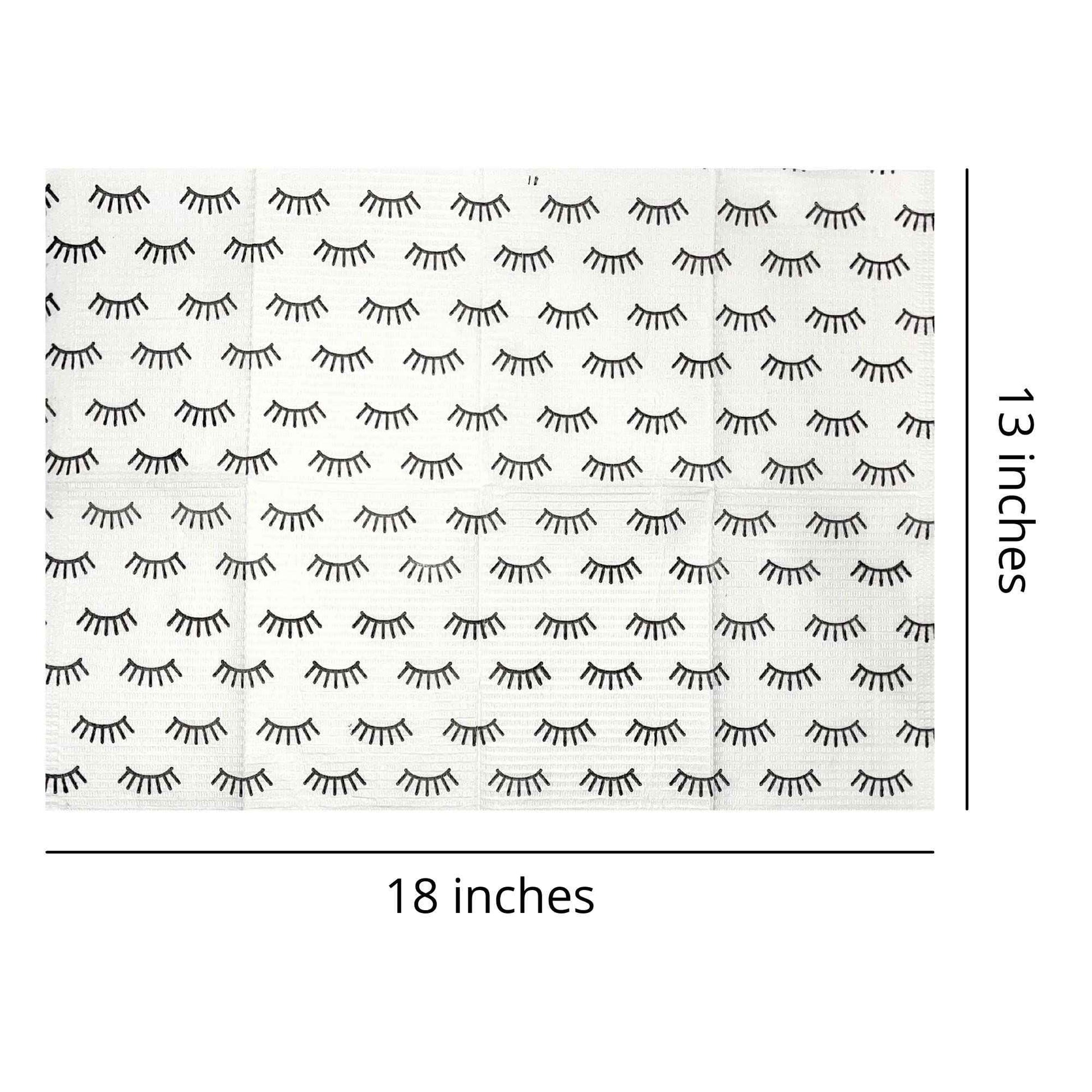 Disposable Lashing Dental Bib | 125 Pack | Size 13x18" inches | Eyelash Extension Supplies | White Bib with Simple Lash Print Design