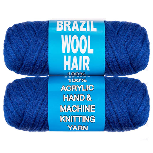 COOKOO 2 Roll Blue Brazilian Wool Hair for Senegalese Twist Box Braids Faux Locs Jumbo Braids African Hair Braiding Dreadlocks Twist Wraps Synthetic Hair Extensions 70G/Roll(Blue#)