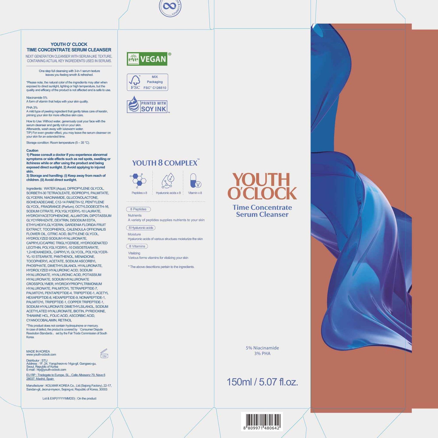 YOUTH O'CLOCK Time Concentrate Serum Cleanser (5.07 fl.oz. 150ml) Niacinamide 5% + PHA 3%