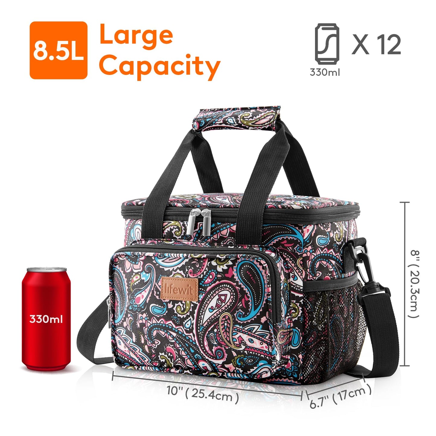 Lifewit Large Lunch Bag Insulated Lunch Box Soft Cooler Cooling Tote for Adult Men Women (Paisley, Medium)