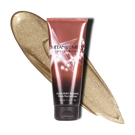 Melanie Mills Hollywood Gleam Body Radiance All In One Makeup, Moisturizer & Glow For Face & Body - Disco Gold, Mini 1 fl.oz.