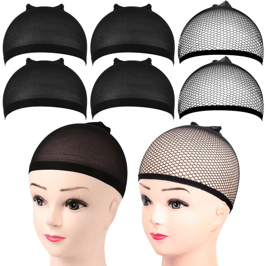 FANDAMEI 6PCS Wig Cap, 4PCS Black Nylon Wig Caps with 2PCS Black Mesh Wig Cap Net. Black Wig Caps for Women, Closed End Hair Mesh Net Wig Caps. Wig Caps for Halloween, Cosplay.