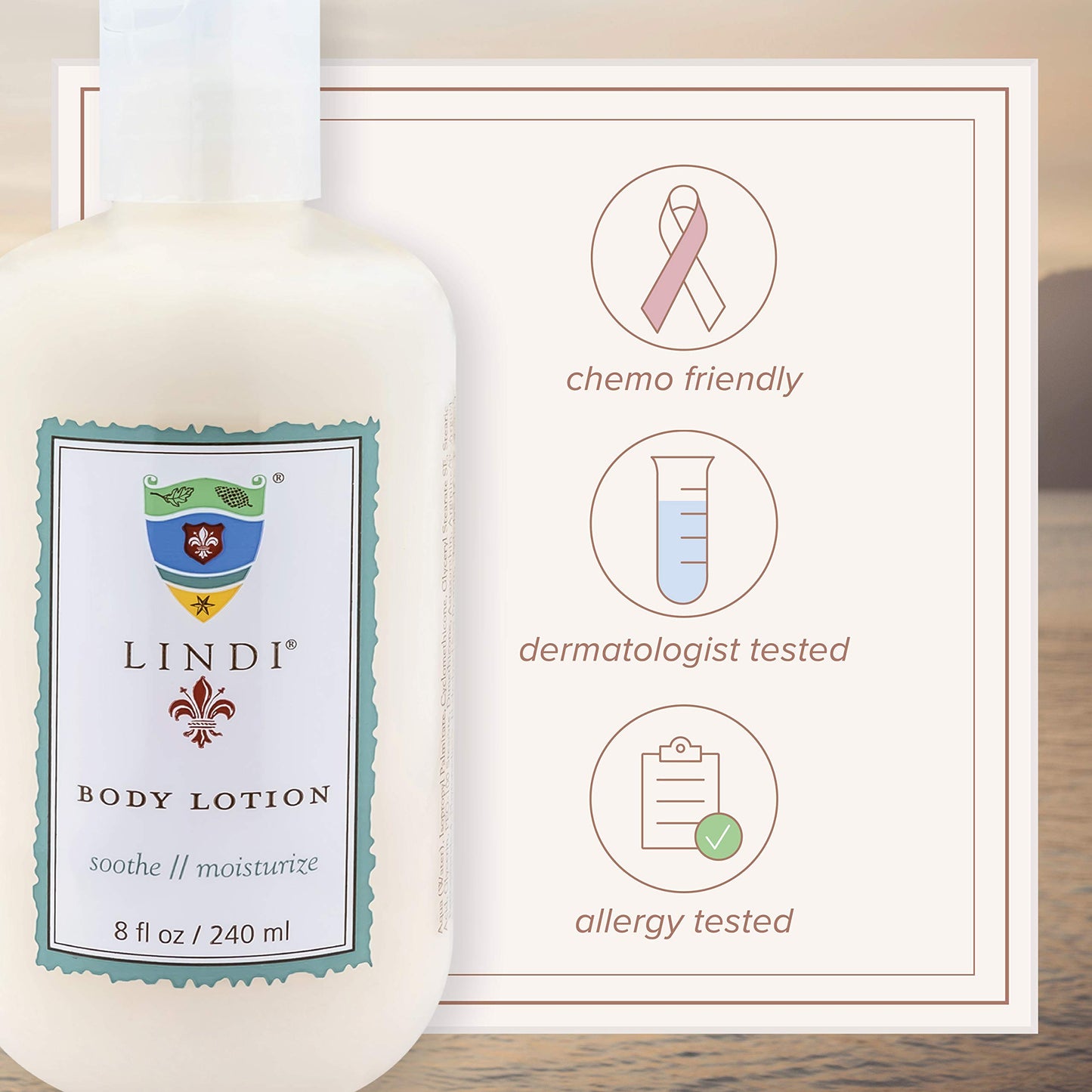 LINDI SKIN Body Lotion for Sensitive Skin - Nourishes Your Skin and Prevent Moisture Loss with Antioxidants and Hydrating Ingredients - Moisturizing Chemo Gentle Lotion for Cancer Patients (8 fl oz)