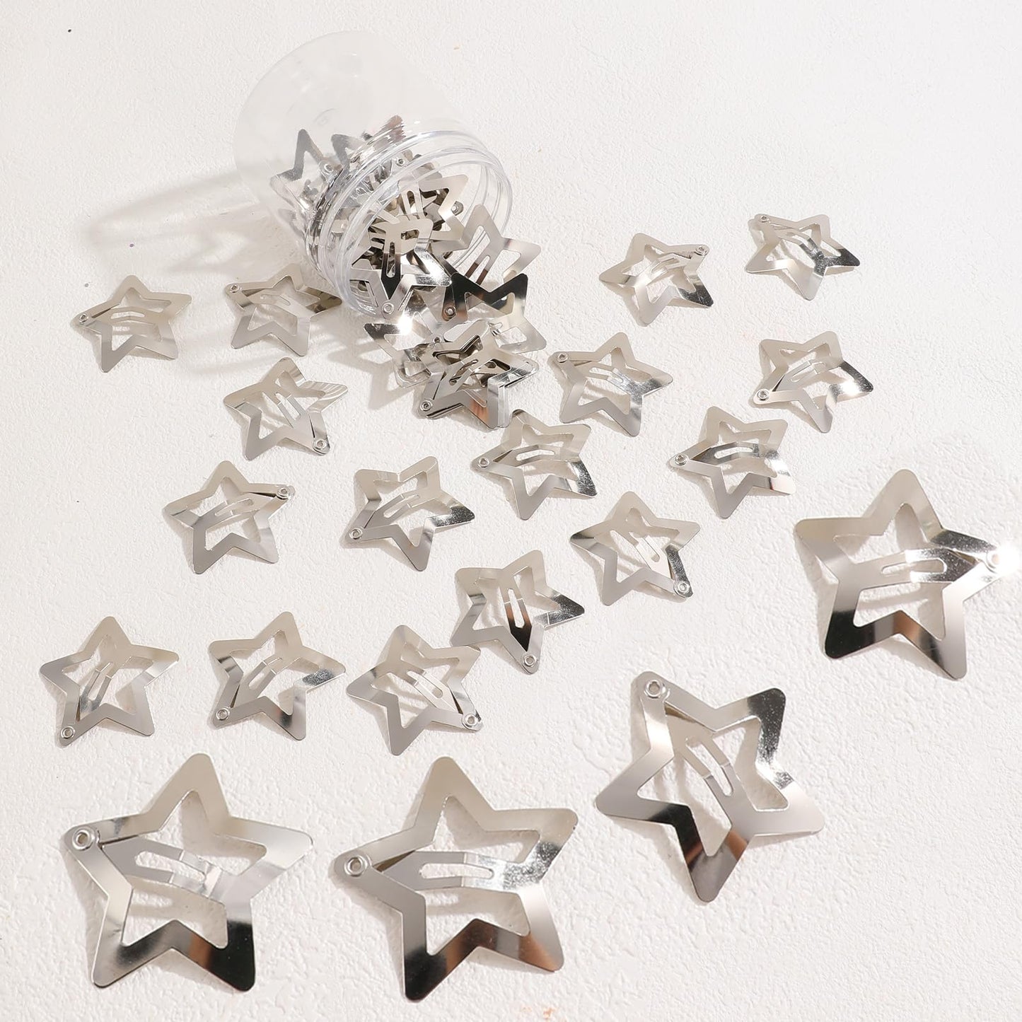 Kasmena 50PCS Star Hair Clips for Girls,Cute Snap Hair Clips Star Hair Accessories for Women Girls Star Clips Silver Hair Clips Hair Barrettes for Girls Non Slip Metal Hair Clips