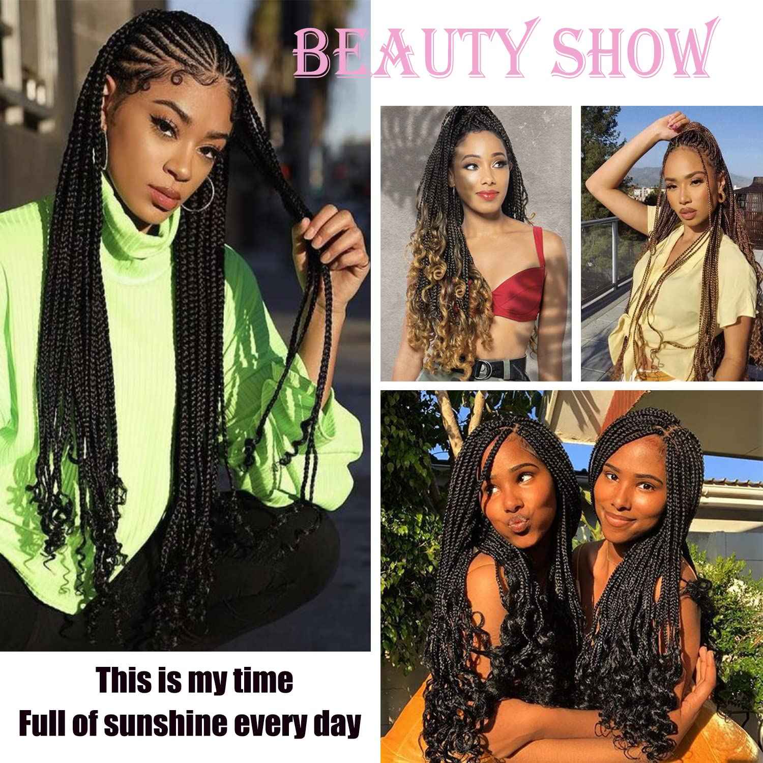 14 Inch 144 Roots/pack Box Braid Crochet Hair Black Box Braids Hair Curly Ends Ombre Brown Curly Wave Goddess Braids Crochet Hair 24 Strands/pcs Braiding Hair Extensions (14inch, 1B/30#)
