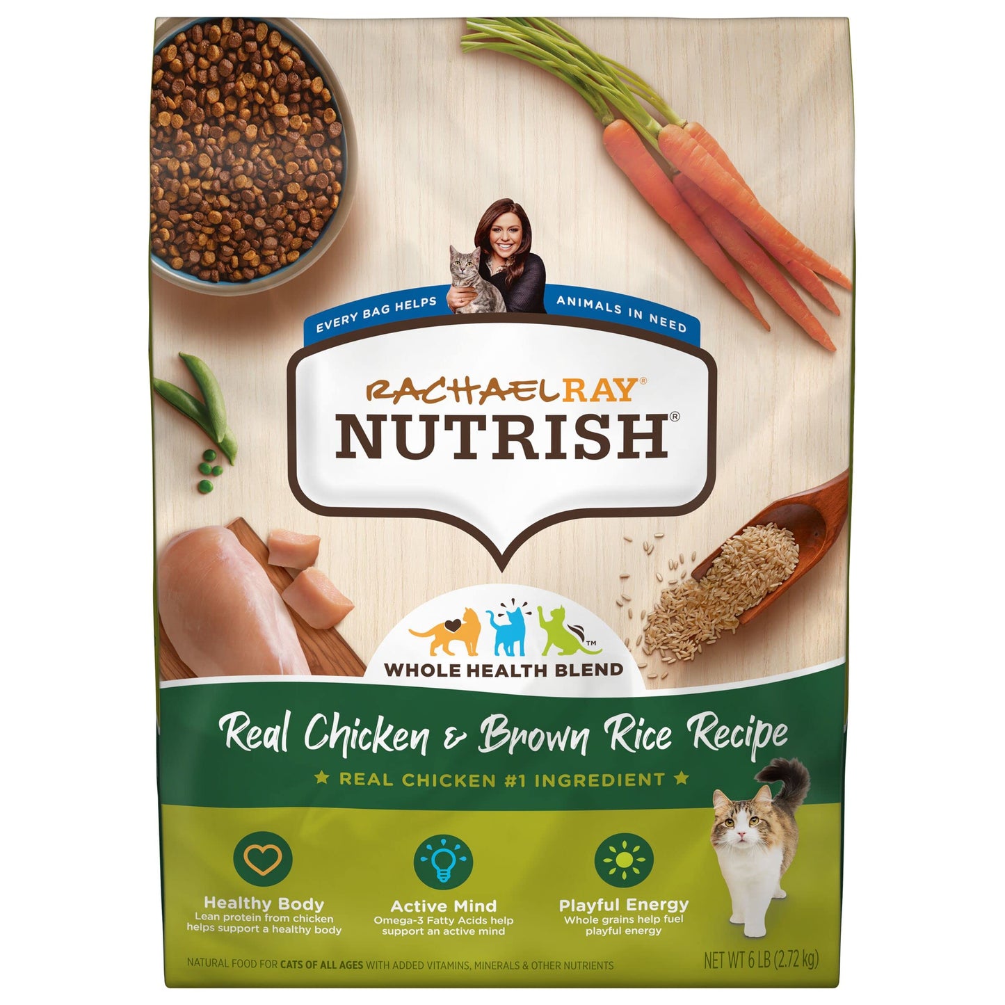 Rachael Ray Nutrish Premium Natural Dry Cat Food with Added Vitamins, Minerals & Other Nutrients, Real Chicken & Brown Rice Recipe, 6 Pound Bag