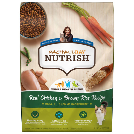 Rachael Ray Nutrish Premium Natural Dry Cat Food with Added Vitamins, Minerals & Other Nutrients, Real Chicken & Brown Rice Recipe, 6 Pound Bag