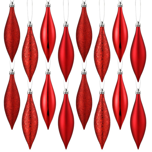 Soaoo 16 Pcs Plastic Finial Drop Valentine Ornaments Decorative Hanging Ornaments Shiny, Matte, Glitter and Sequin Finishes Shatterproof for Valentine Tree Decor Wedding Party Xmas Holiday(Red)