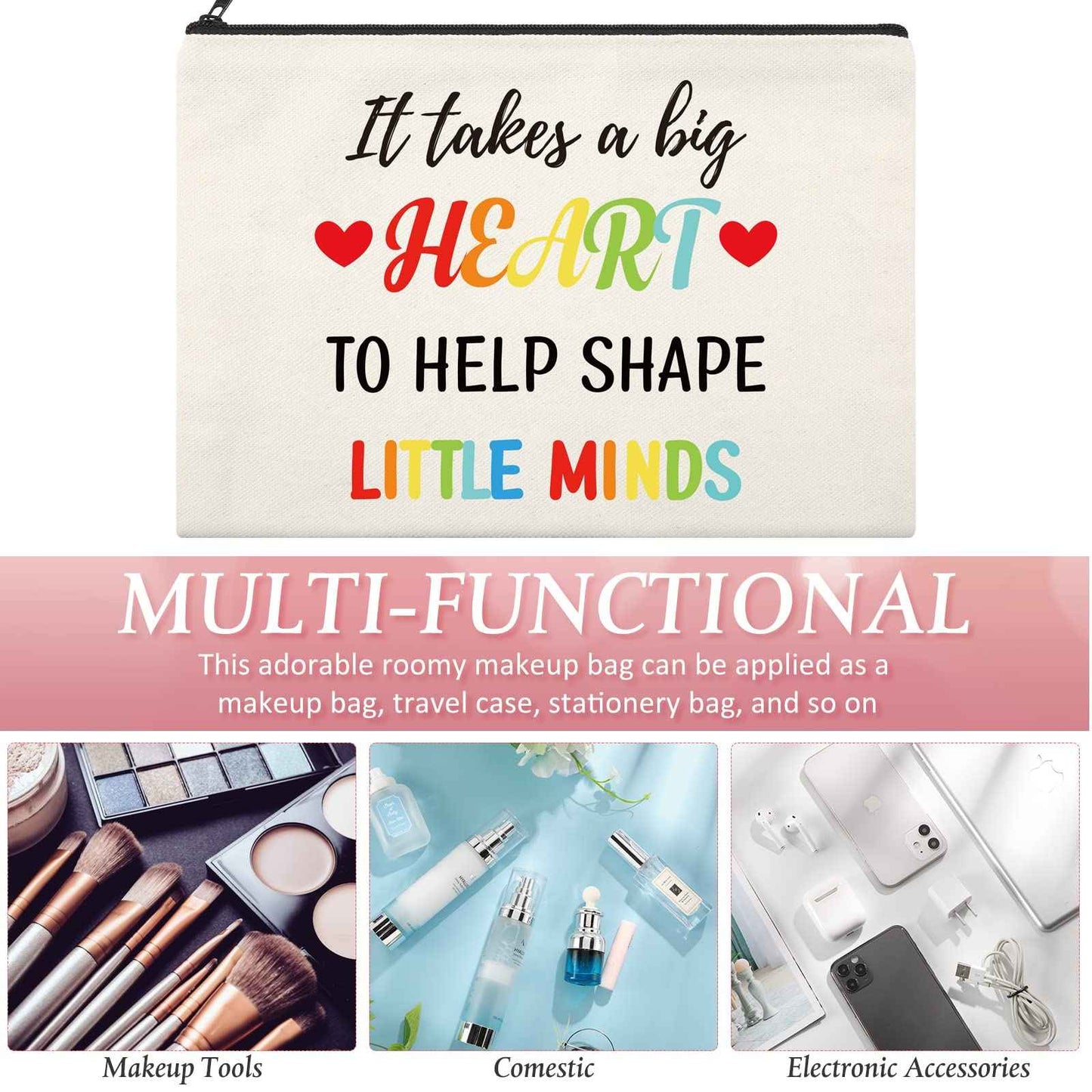 15 Pieces Teacher Appreciation Gifts Teacher Makeup Pouch Cosmetic Bag Teacher Thank You Gifts for Women Travel Toiletry Case Pencil Bag with Zipper for Teacher, 3 Styles (Rainbow)