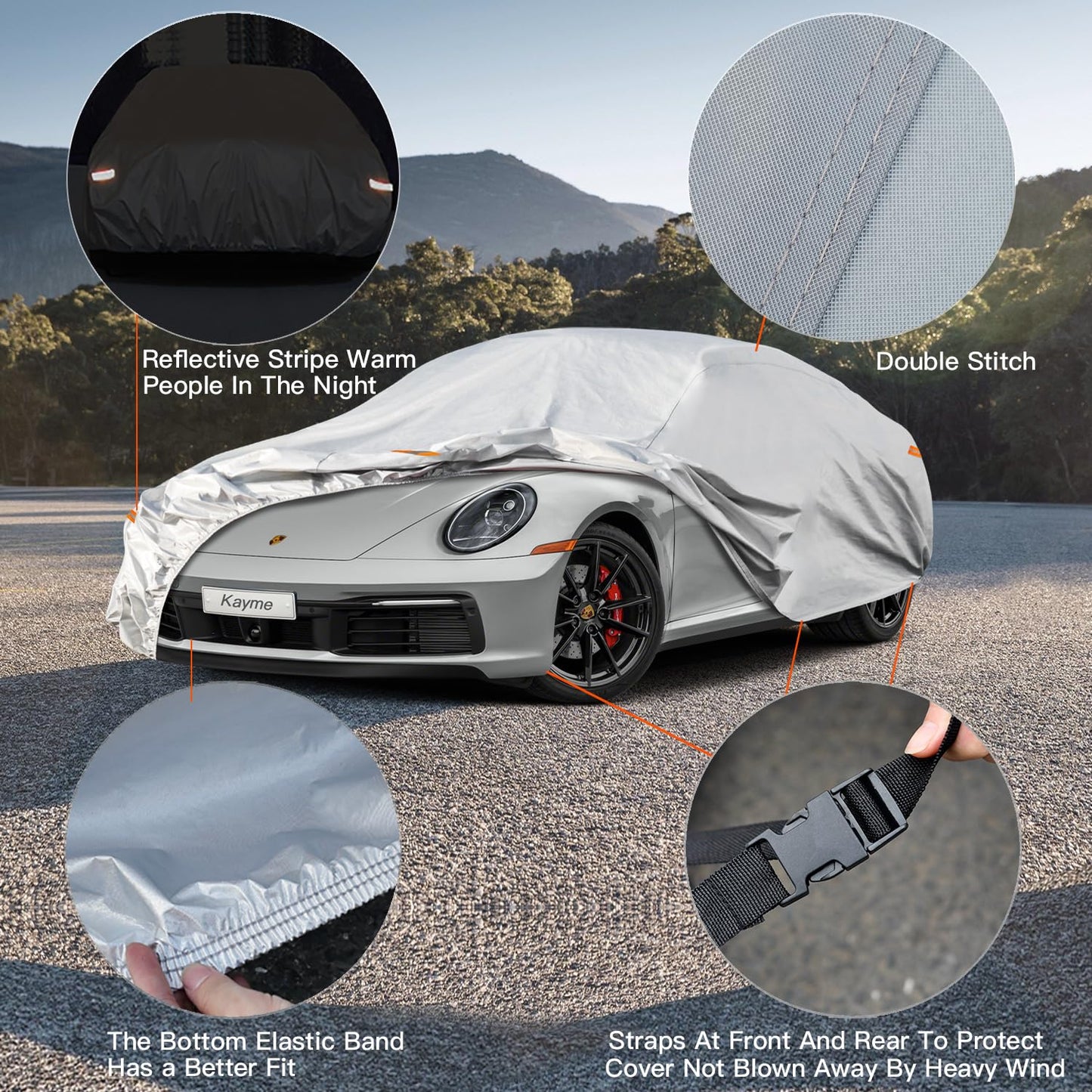 Kayme 6 Layers Car Cover Waterproof All Weather for Automobiles, Universal Fit for Sedan Coupe Sports Car (up to 165 inch), Fit Mazda Miata MX5, Toyota mr2 Spyder, Honda S2000, etc.