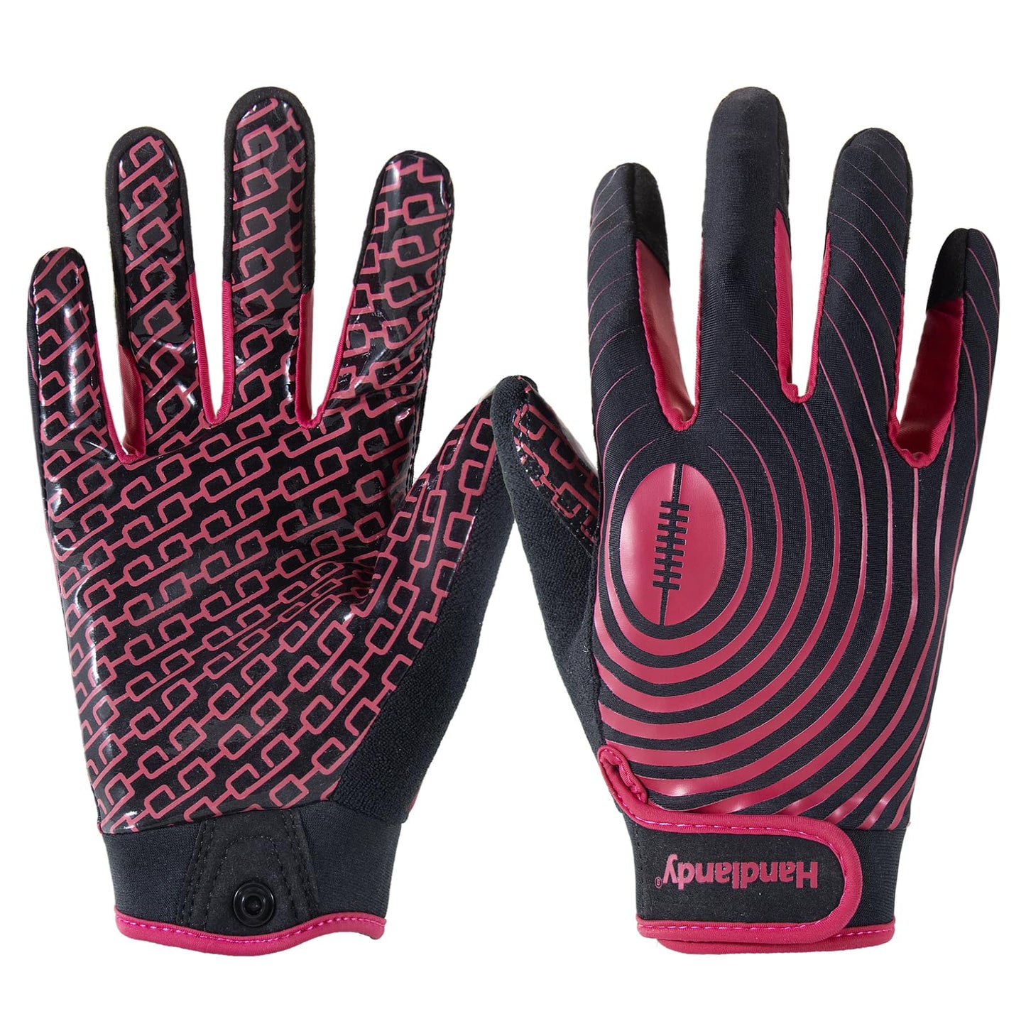 HANDLANDY Football Gloves for Kids, Sticky Youth Football Gloves for Boys Girls, Cool Wide Receiver Gloves Youth (Black and Red, X-Small)