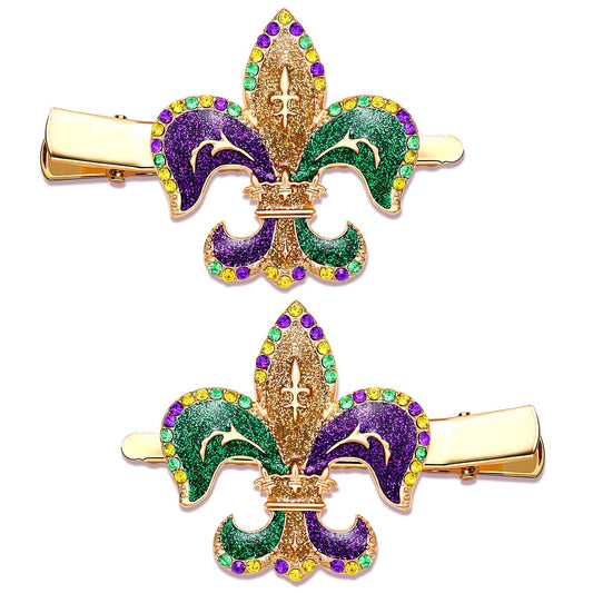 Mardi Gras Hair Clips for Women Glitter Jester Hat Mask Fleur de Lis Hairpins Fat Tuesday Alligator Clip Mardi Gras Hair Accessory Parade Party Gifts