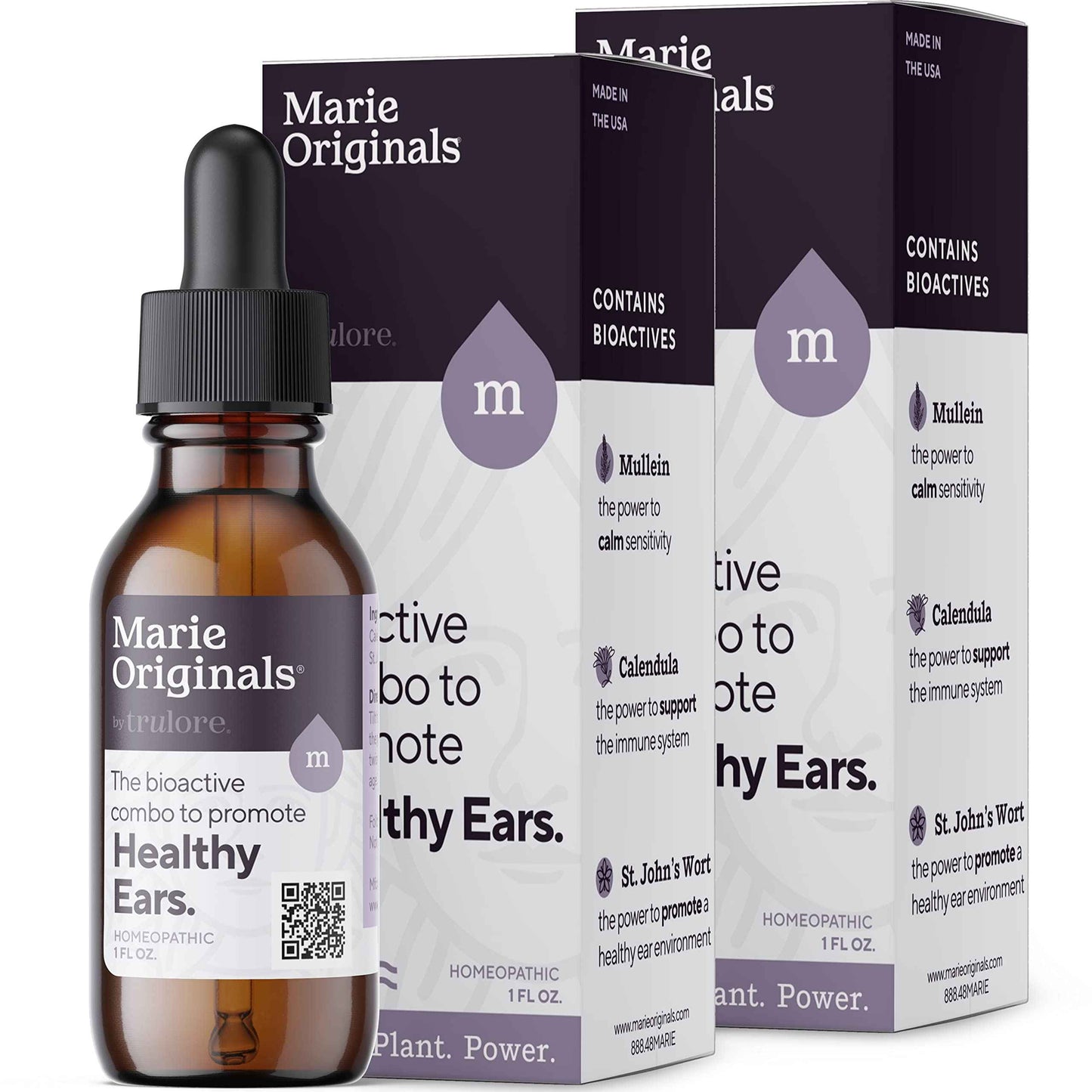 Marie Originals Natural Ear Oil Drops | Mullein Garlic Oil Ear Drops for Infections Prevention, Herbal Ear Ache Drops for Adults, Kids & Pets, Soothes Ear Pain & Wax Removal, Earache Remedies (2 Pack)