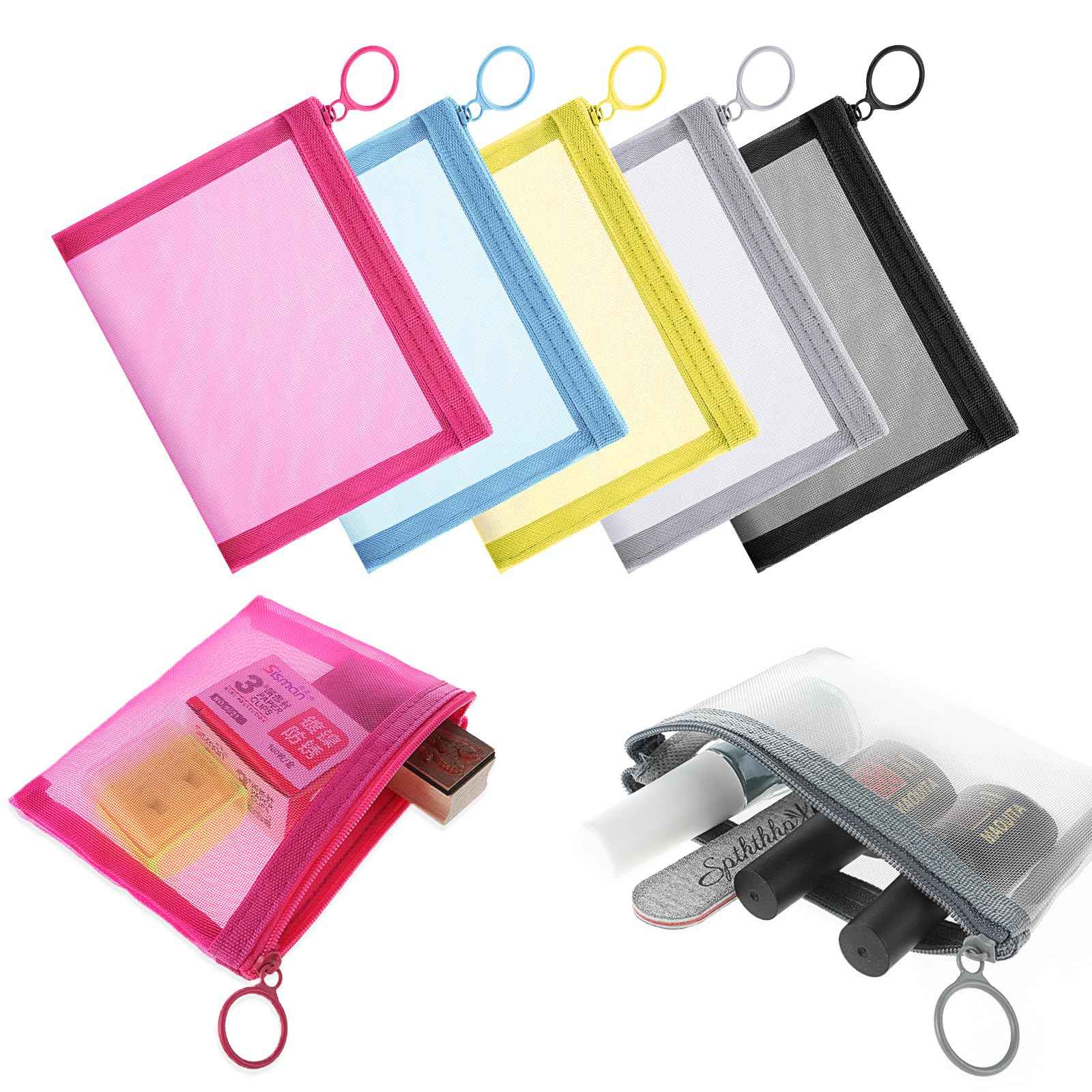 PEOVLVN 5 Pcs Mesh Zipper Pouch Bags, Small Makeup Bag for Purse Mini Zipper Mesh Bags Cosmetic Travel Toiletry Bag for Daily Toiletries Office Supplies & Cosmetics Travel Accessories