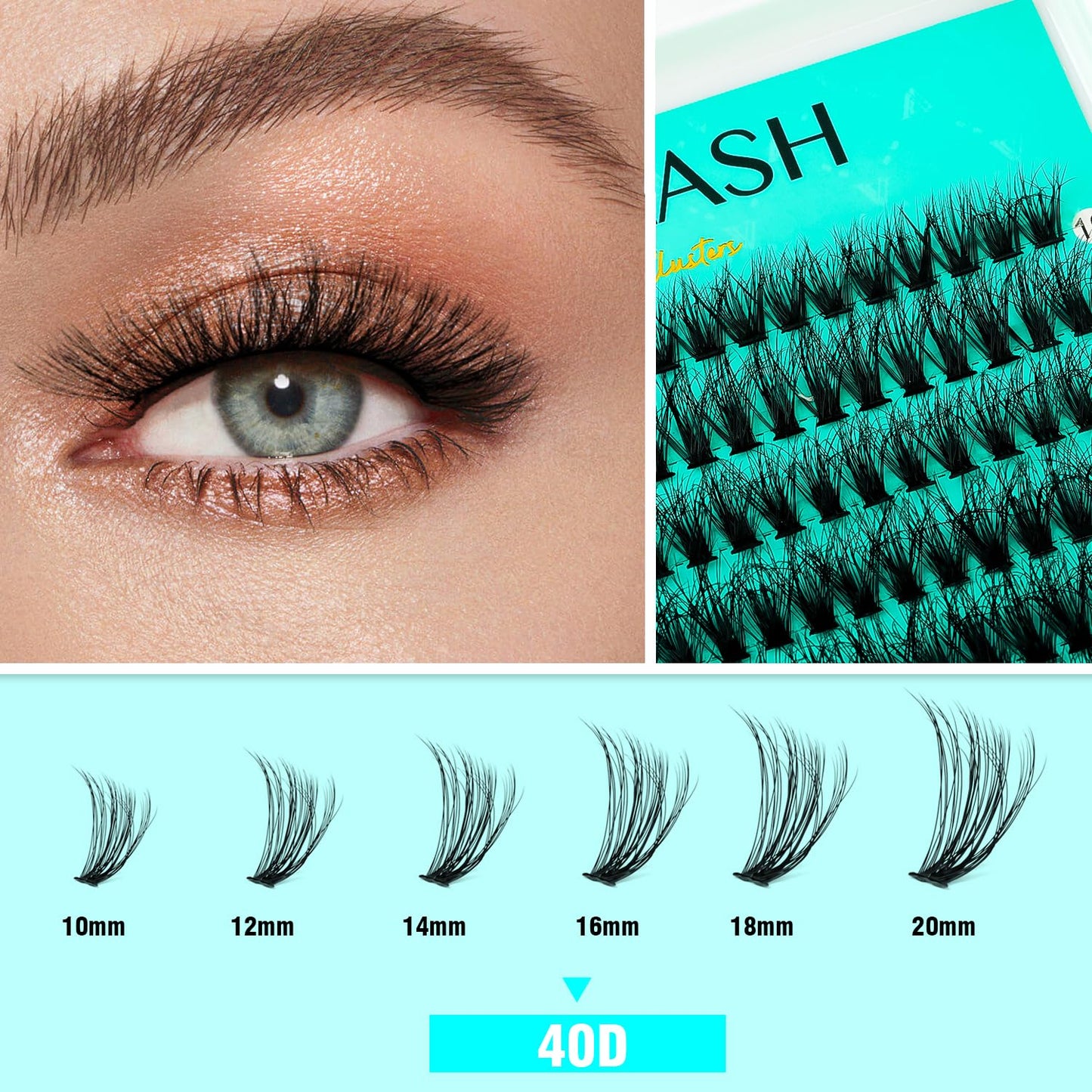 VAVALASH 40D Lash Clusters Kit 10-20mm Cluster Lashes Wispy Individual Volume Lashes, Lash Bond and Seal Glue, Lash Tweezer for DIY Lash Extension at Home (KIT-40D-10-20MIX)