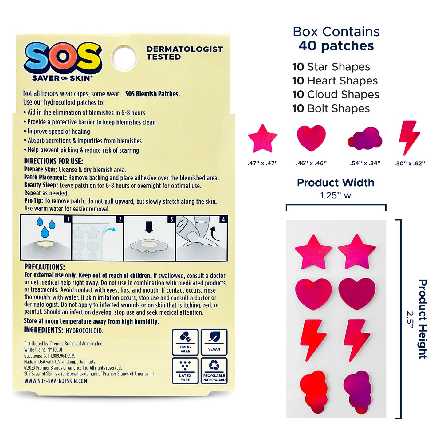 SOS SAVER OF SKIN Fun Shape Blemish Patches - Fast Acting Hydrocolloid for Pimples, Zits, Acne, and Face Blemishes - Latex-Free & Vegan with a Splash of Style (Holographic Pink)