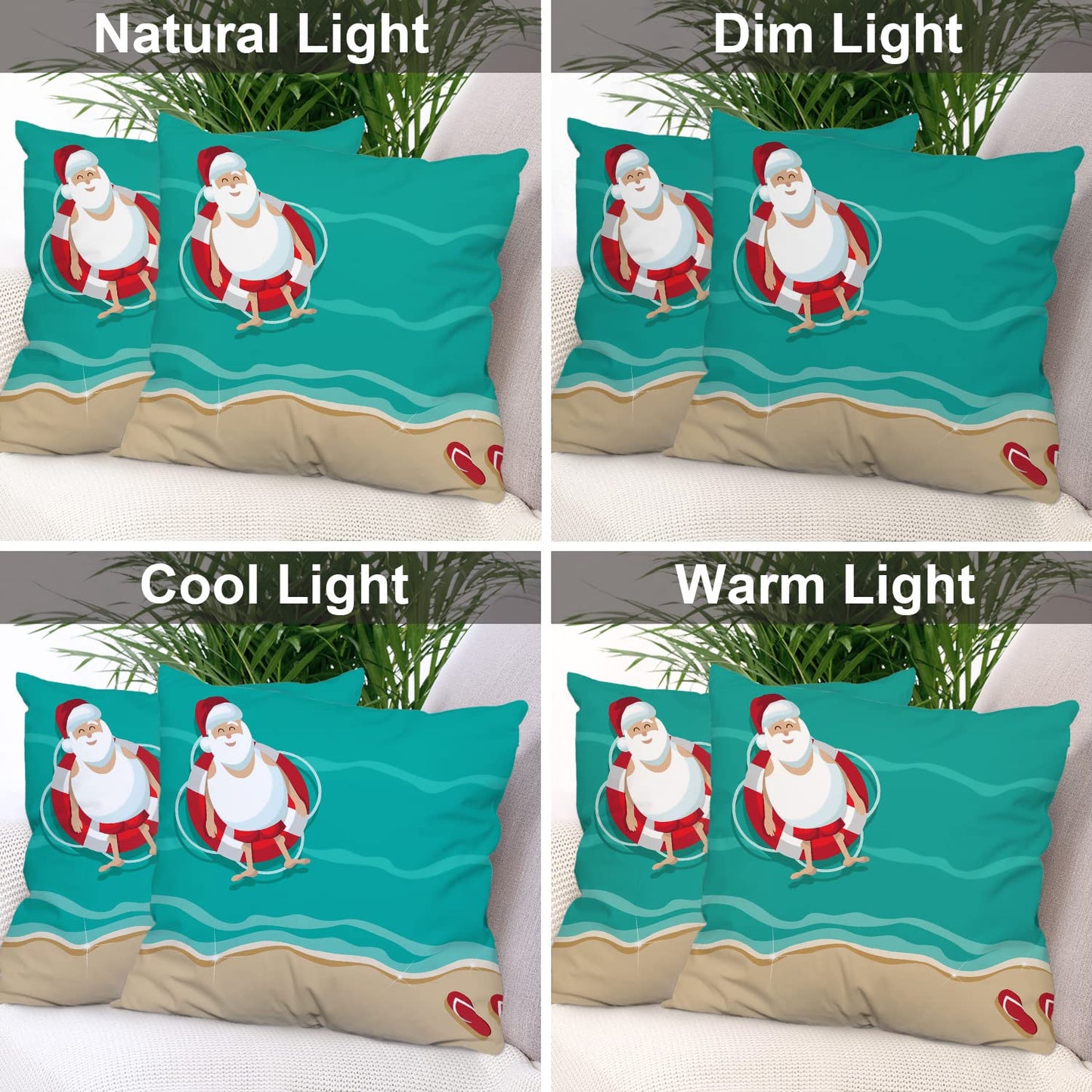 Batmerry Beach Decorative Pillow Covers, 22 x 22 Inch Santa Floating in Lifesaver Beach Double Sided Throw Pillow Covers Sofa Cushion Cover Square 22 Inches(Set of 2)