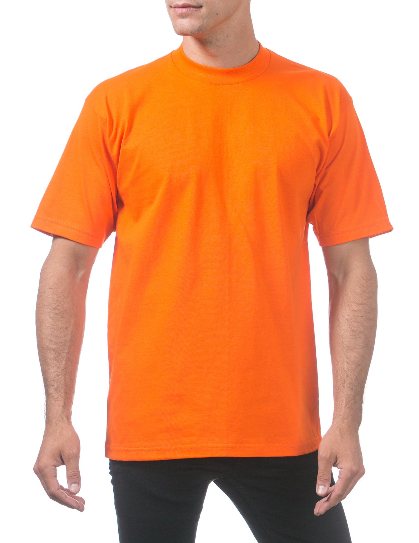 Pro Club Men's Heavyweight Cotton Short Sleeve Crew Neck T-Shirt, Orange Tang, Small