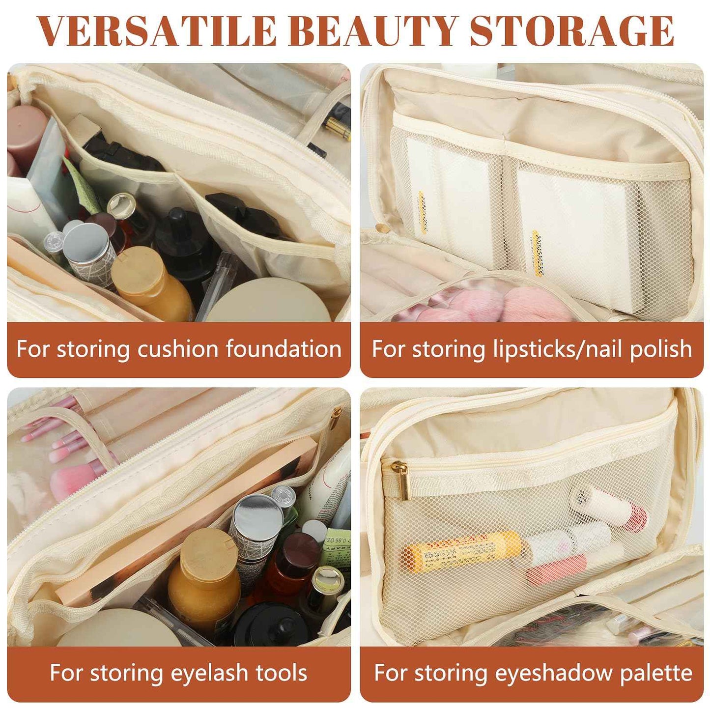 KEYPOWER Travel Makeup Bag Toiletry Bag Large Capacity Cosmetic Portable Waterproof Large Opening Vertical Free-Standing & Small Clutch for Women (White)