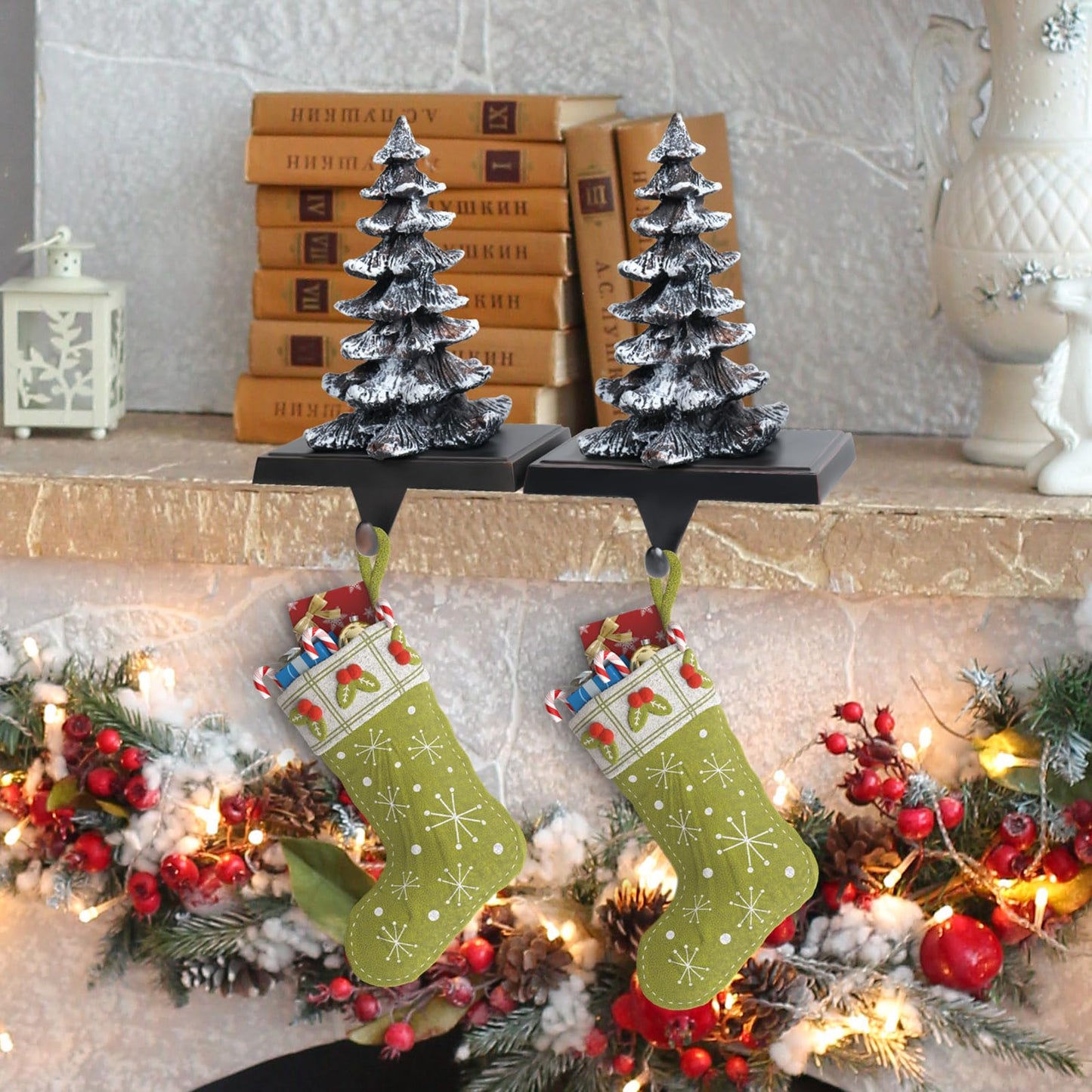 Shank Ming 2 Pack Christmas Stocking Holders for Mantle, Heavy Duty Anti-Slip 3D Metal Stocking Hangers for Counter Tables Window Fireplace Mantle Home Xmas Decorations