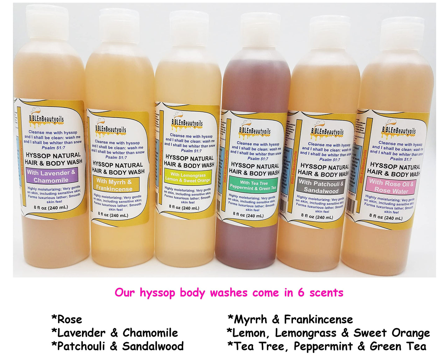 BIBLE N Beautyoils Cleanse Me With Hyssop Natural Hair and Body Wash, Organic Hyssop Infused Shampoo and Body Wash for Nourishing and Refreshing Hair & Body Cleansing (Tea Tree Peppermint & Green Tea)