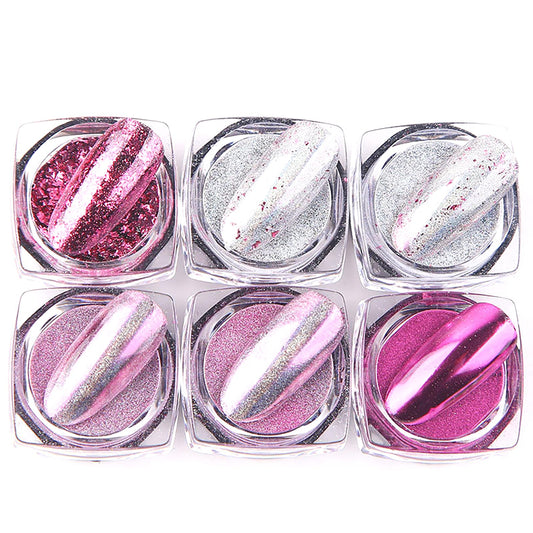 EnMart Chrome Nail Powder Set, 6 Colors Shimmer Nail Art Kit Pink Metallic Effect Mirror Pigment Glitter Dust Kit for Nail DIY Face Body Hair Makeup Crafts Decoration