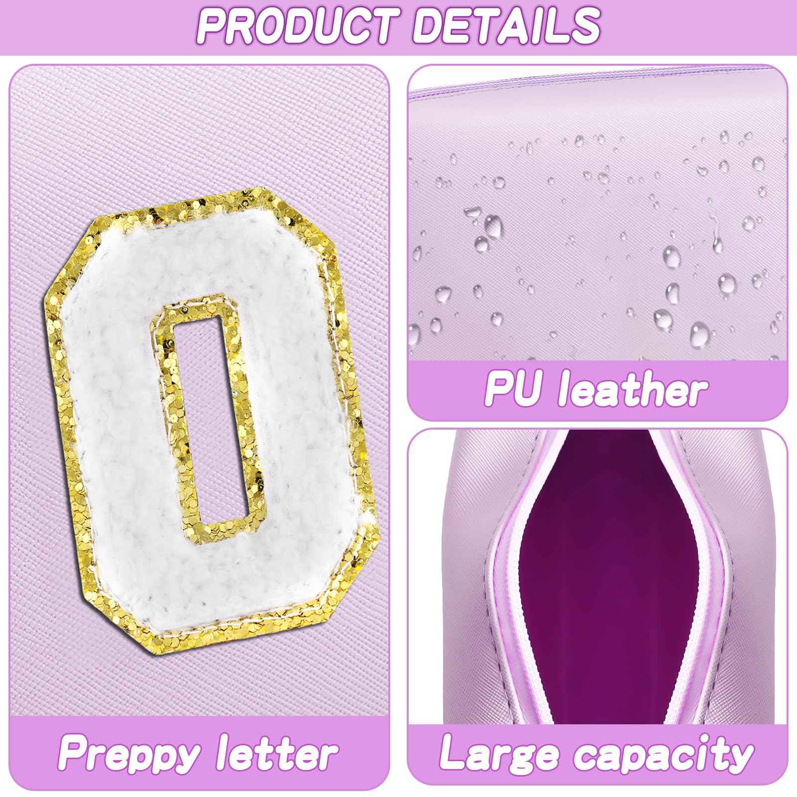 URSKYTOUS Gifts for Girls Initial Makeup Bag Personalized Cosmetic Bag with Zipper Cute Travel Toiletry Bag Waterproof PU Preppy Makeup Pouch Birthday Gift for Teen Girls Women(Purple O)