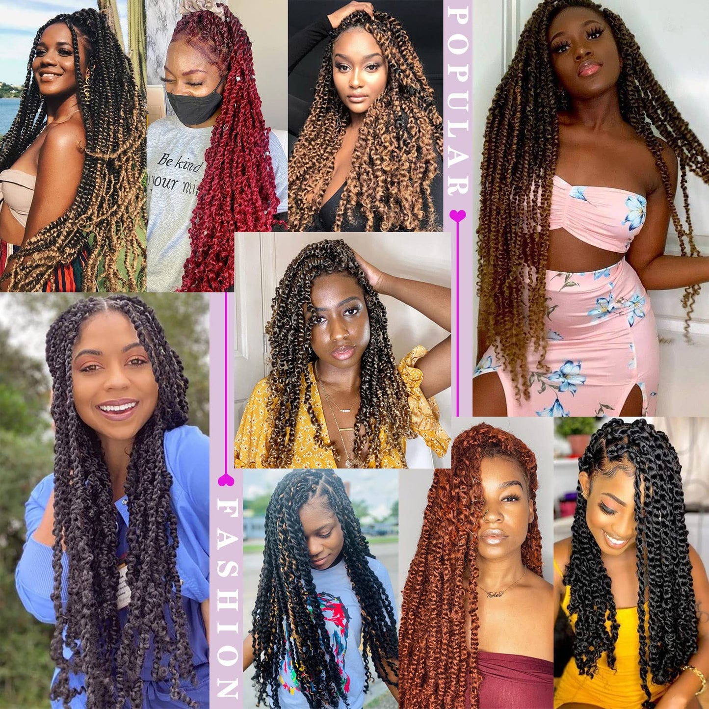 Dorsanee Passion Twist Hair 22 Inch 7 Packs Water Wave Crochet Hair Long Bohemian Curly Braiding Hair for Butterfly Locs, Faux Locs, Boho Style Spring Twist Crochet Braids (1B#)