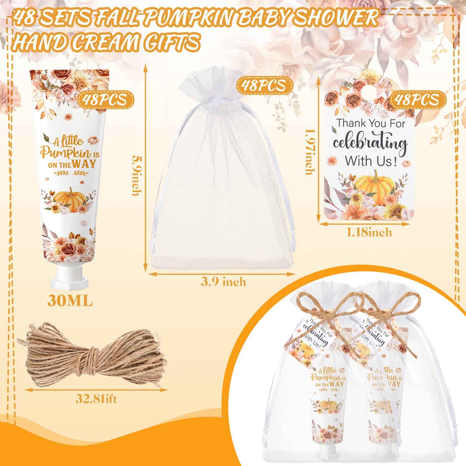 Dansib 48 Sets Thanksgiving Fall Hand Cream Bulk a Little Pumpkin Baby Shower Hand Cream Gifts Baby Shower Party Favors for Guests Travel Size Lotion for Autumn Party Supplies(Flower Pumpkin)