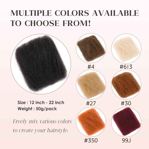 Afro Kinkys Bulk Human Hair, 14 Inch 50G/1Pack Soft 4C Afro Kinky-Curly Human Hair Bulk for Twist Dreadlocks Extensions Repair Locs 613 Blonde 1 Pack (613, 14 inch)