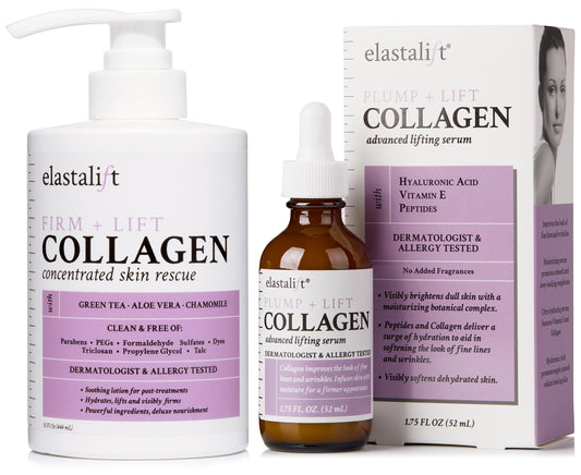 Elastalift Collagen Serum For Face + Collagen Body Cream & Face Moisturizer 2pc Skin Care Bundle| Collagen Face Serum + Body Lotion For Skin Tightening To Lift, Plump, & Firm Sagging Skin, 2PC Set